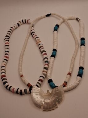 Lot Of 3 Heishi Bead Puka Shell Mother Of Pearl Native Boho Surfer Necklaces